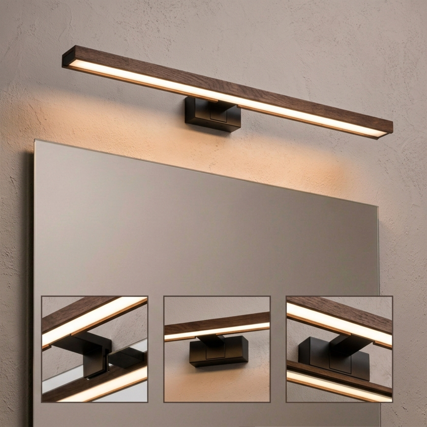 Brilagi - Iluminat LED 3-în-1 pentru oglindă de baie WOODY MIRROR LED/15W/230V 80 cm IP44 negru/stejar nuc