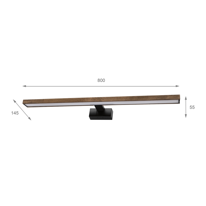 Brilagi - Iluminat LED 3-în-1 pentru oglindă de baie WOODY MIRROR LED/15W/230V 80 cm IP44 negru/stejar nuc