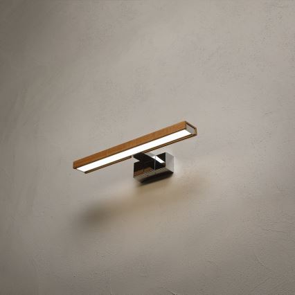 Brilagi - Iluminare LED 3-în-1 pentru oglindă de baie WOODY MIRROR LED/8W/230V 40 cm IP44 crom lucios/stejar