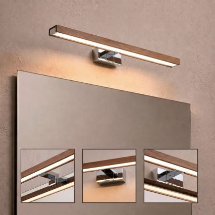 Brilagi - Iluminare LED pentru oglindă de baie 3 în 1 WOODY MIRROR LED/12W/230V 60 cm IP44 crom lucios/stejar cireș