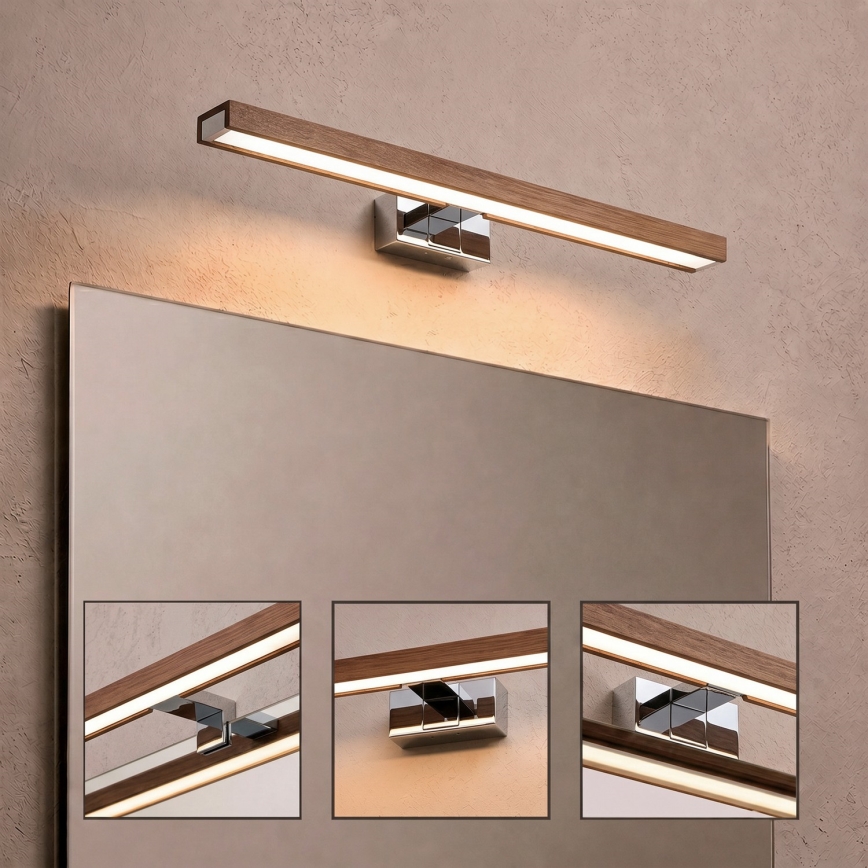 Brilagi - Iluminare LED pentru oglindă de baie 3 în 1 WOODY MIRROR LED/12W/230V 60 cm IP44 crom lucios/stejar cireș