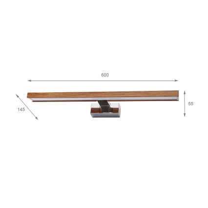 Brilagi - Iluminare LED pentru oglindă de baie 3 în 1 WOODY MIRROR LED/12W/230V 60 cm IP44 crom lucios/stejar cireș
