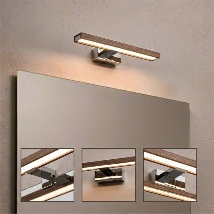 Brilagi - Iluminare LED pentru oglindă de baie 3 în 1 WOODY MIRROR LED/8W/230V 40 cm IP44 crom lucios/stejar-nuc