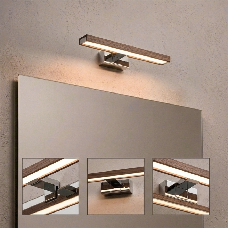 Brilagi - Iluminare LED pentru oglindă de baie 3 în 1 WOODY MIRROR LED/8W/230V 40 cm IP44 crom lucios/stejar-nuc