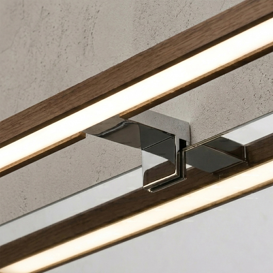 Brilagi - Iluminare LED pentru oglindă de baie 3 în 1 WOODY MIRROR LED/8W/230V 40 cm IP44 crom lucios/stejar-nuc