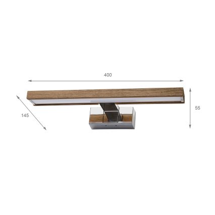 Brilagi - Iluminare LED pentru oglindă de baie 3 în 1 WOODY MIRROR LED/8W/230V 40 cm IP44 crom lucios/stejar-nuc