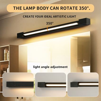 Brilagi - Iluminare LED pentru oglindă de baie AQUA LINE, 18W, 230V, 60 cm, IP44, negru, CRI 90