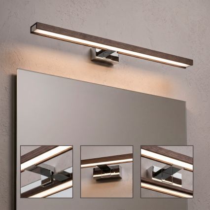 Brilagi - Iluminare LED pentru oglindă de baie WOODY MIRROR 3în1 LED/12W/230V 60 cm IP44 crom lucios/stejar-nuc
