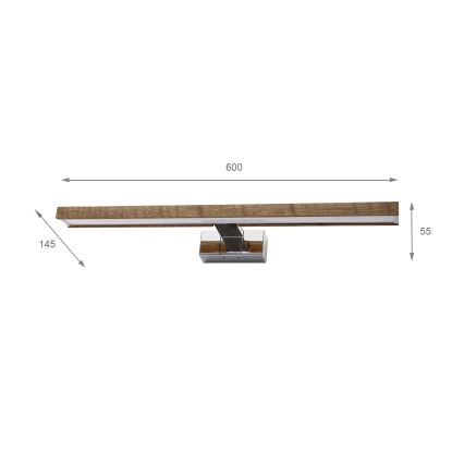 Brilagi - Iluminare LED pentru oglindă de baie WOODY MIRROR 3în1 LED/12W/230V 60 cm IP44 crom lucios/stejar-nuc