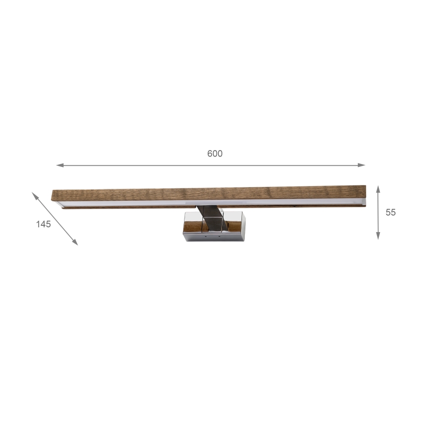 Brilagi - Iluminare LED pentru oglindă de baie WOODY MIRROR 3în1 LED/12W/230V 60 cm IP44 crom lucios/stejar-nuc