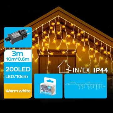 Brilagi - LED instalație de Crăciun pentru exterior 200xLED/8 funcții 13x0,6m IP44 alb cald