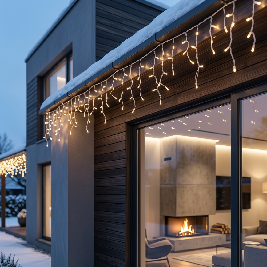 BRILAGI - Instalație luminoasă LED de exterior pentru Crăciun, 720 LED/8 funcții, 24 m, IP44, alb cald, țurțuri
