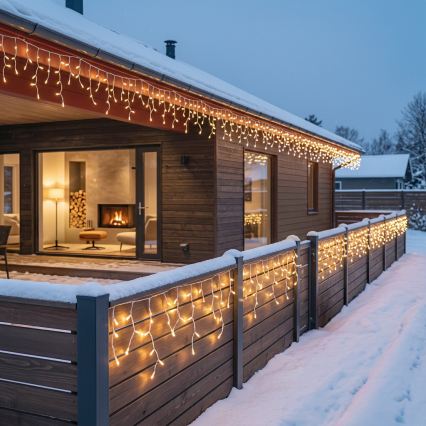 BRILAGI - Instalație luminoasă LED de exterior pentru Crăciun, 720 LED/8 funcții, 24 m, IP44, alb cald, țurțuri
