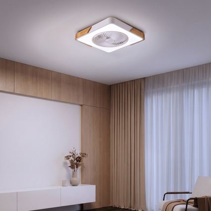 Brilagi - Plafonieră LED reglabilă cu ventilator LED/30W/230V 3000-6500K alb/stejar + telecomandă