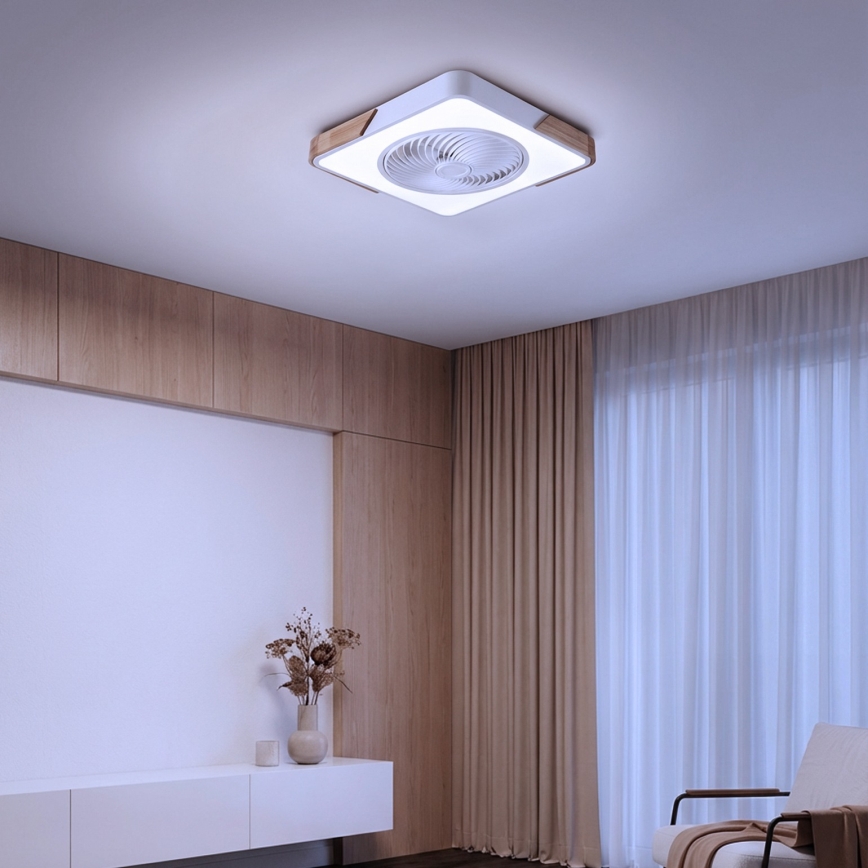 Brilagi - Plafonieră LED reglabilă cu ventilator LED/30W/230V 3000-6500K alb/stejar + telecomandă