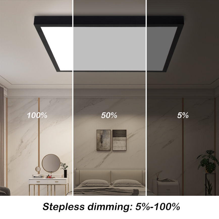 Brilagi - Plafonieră LED dimerizabilă pentru baie FRAME SMART LED/50W/230V 60x60 cm 3000-6000K IP44 negru + telecomandă
