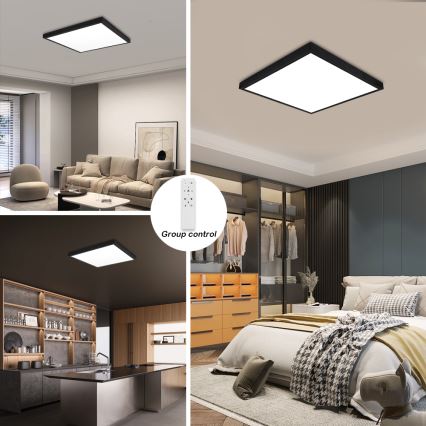 Brilagi - Plafonieră LED dimerizabilă pentru baie FRAME SMART LED/50W/230V 60x60 cm 3000-6000K IP44 negru + telecomandă
