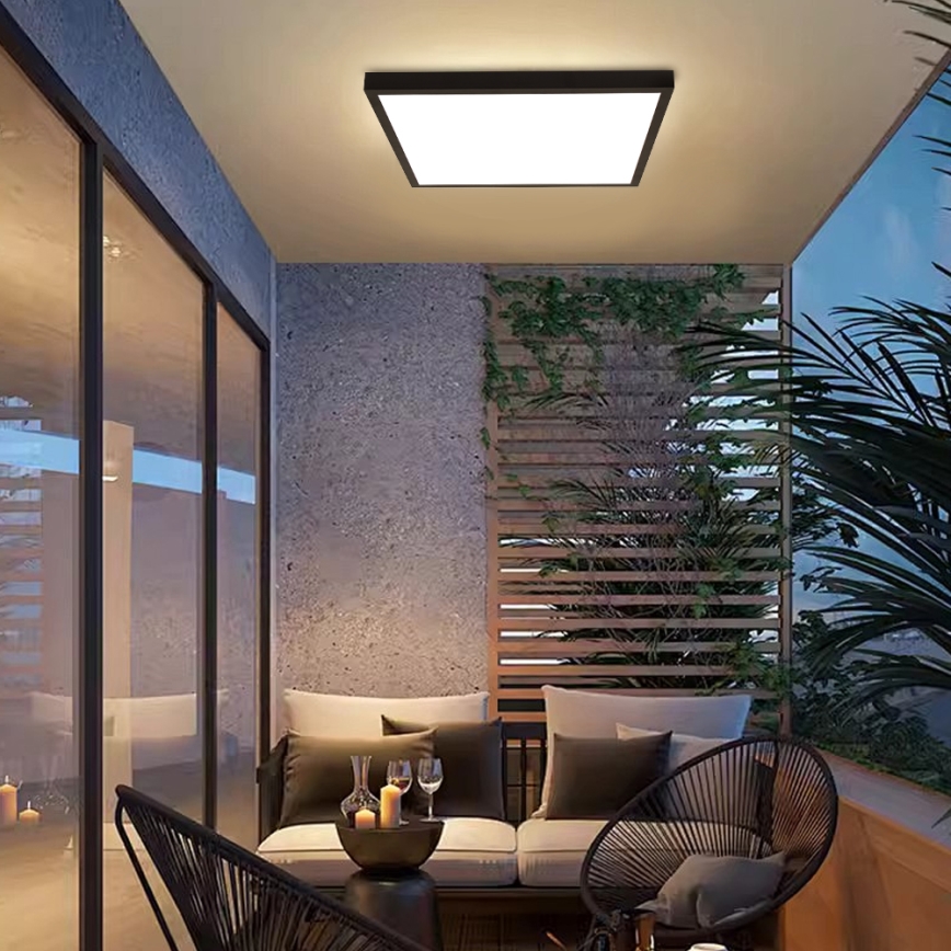 Brilagi - Plafonieră LED dimerizabilă pentru baie FRAME SMART LED/50W/230V 60x60 cm 3000-6000K IP44 negru + telecomandă