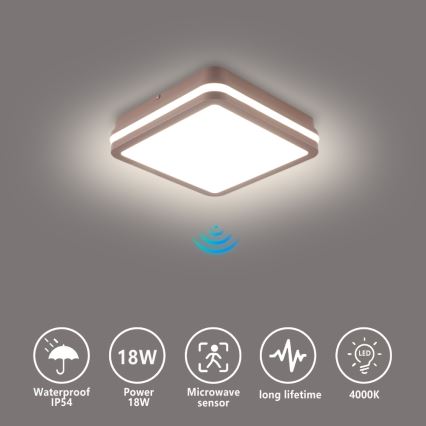 Brilagi - Plafonieră LED de exterior cu senzor BENE LED/18W/230V 21,5x21,5 cm maro IP54
