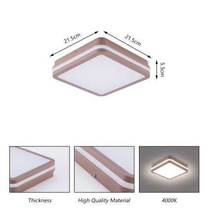 Brilagi - Plafonieră LED de exterior cu senzor BENE LED/18W/230V 21,5x21,5 cm maro IP54