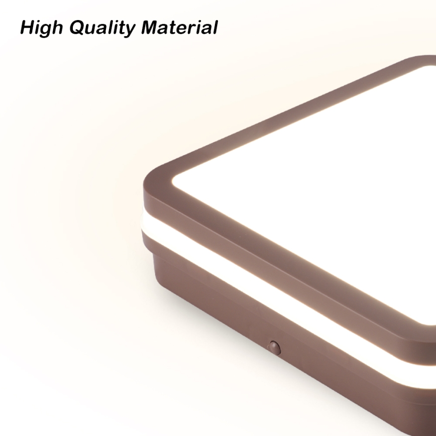 Brilagi - Plafonieră LED de exterior cu senzor BENE LED/24W/230V 26x26 cm maro IP54