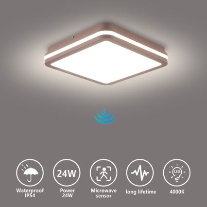 Brilagi - Plafonieră LED de exterior cu senzor BENE LED/24W/230V 26x26 cm maro IP54