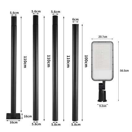 Brilagi - Lampă stradală LED de exterior cu stâlp și braț articulat 4 m URBANLIGHT LED/200W/230V negru IP65