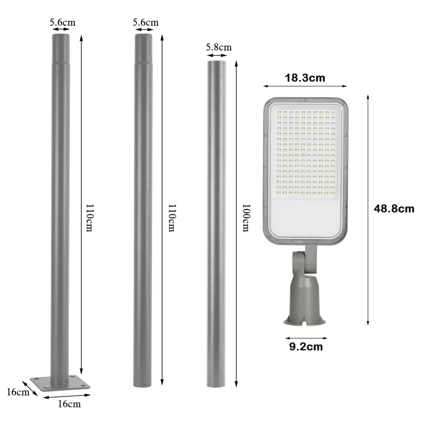 Brilagi - Lampă stradală LED de exterior, cu stâlp și articulație, 3 m, URBANLIGHT LED/100W/230V, gri, IP65