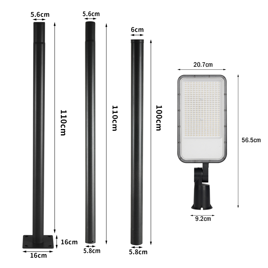 Brilagi - Lampă stradală LED pentru exterior cu stâlp de 3 m și braț articulat, URBANLIGHT LED/200W/230V, neagră, IP65