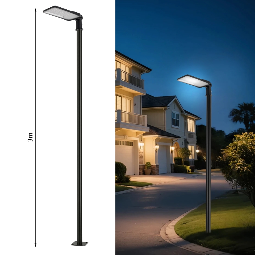 Brilagi - Lampă stradală LED pentru exterior cu stâlp de 3 m și braț articulat, URBANLIGHT LED/200W/230V, neagră, IP65