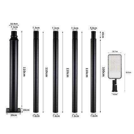 Brilagi - Lampă stradală LED de exterior URBANLIGHT, cu stâlp de 5 m și articulație, LED/200W/230V, negru, IP65