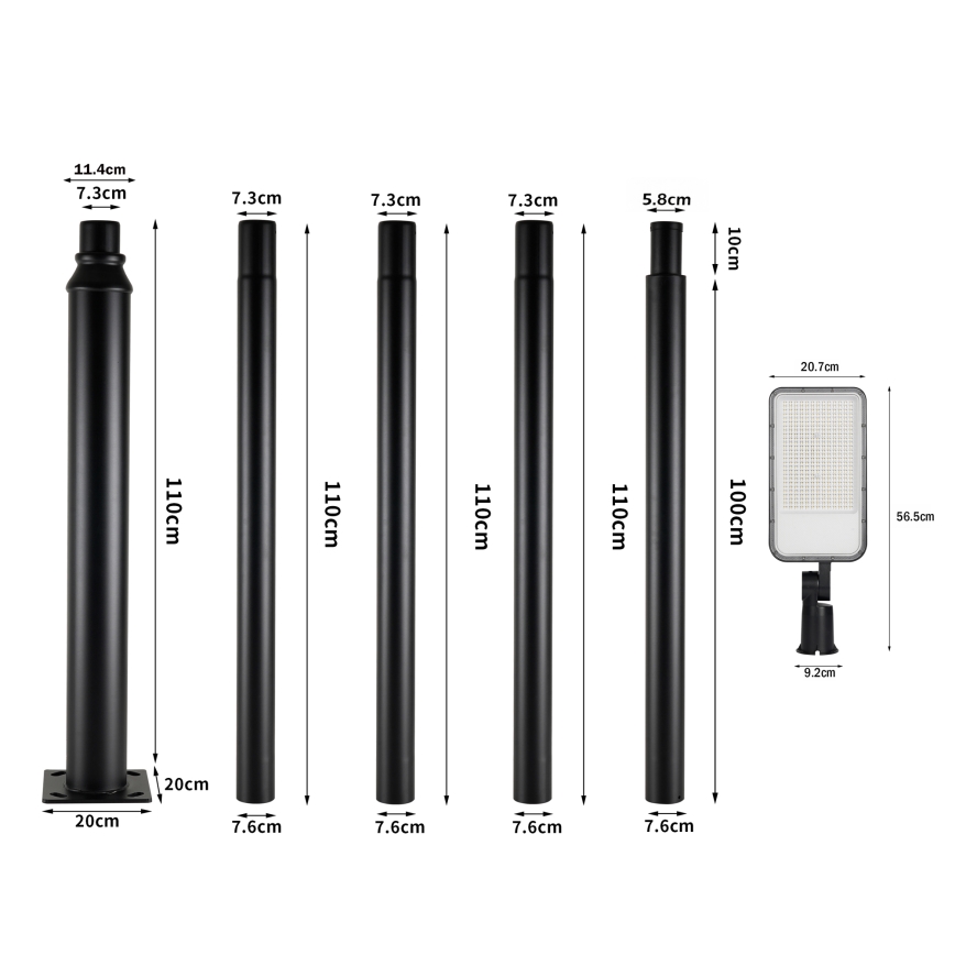Brilagi - Lampă stradală LED de exterior URBANLIGHT, cu stâlp de 5 m și articulație, LED/200W/230V, negru, IP65