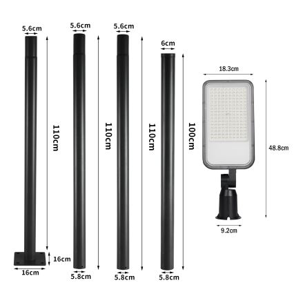 Brilagi - Lampă stradală LED pentru exterior cu stâlp de 4 m și braț articulat, URBANLIGHT LED/100W/230V, negru, IP65