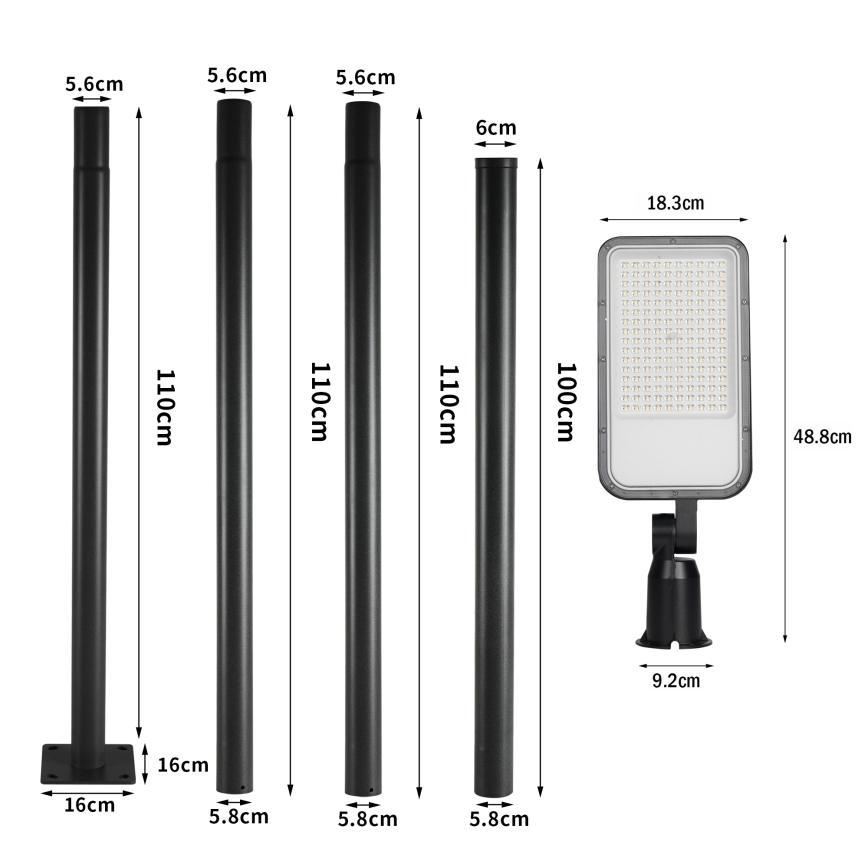Brilagi - Lampă stradală LED pentru exterior cu stâlp de 4 m și braț articulat, URBANLIGHT LED/100W/230V, negru, IP65