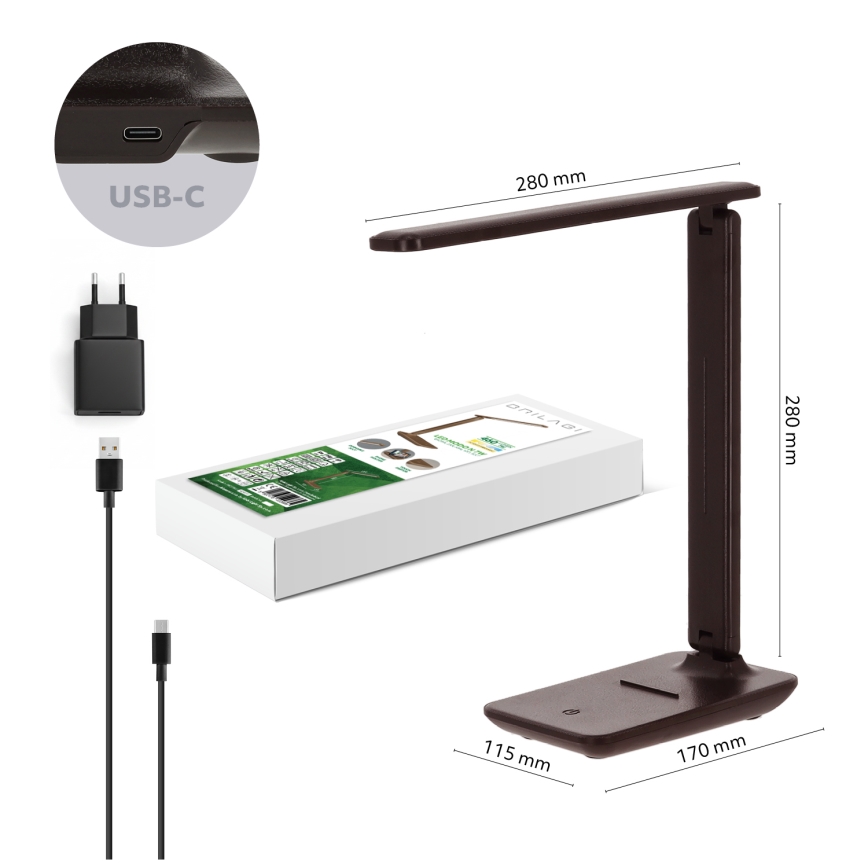 Brilagi - Lampă de birou LED cu intensitate reglabilă MODO LED/7W/230V 3000/4000/6500K maro
