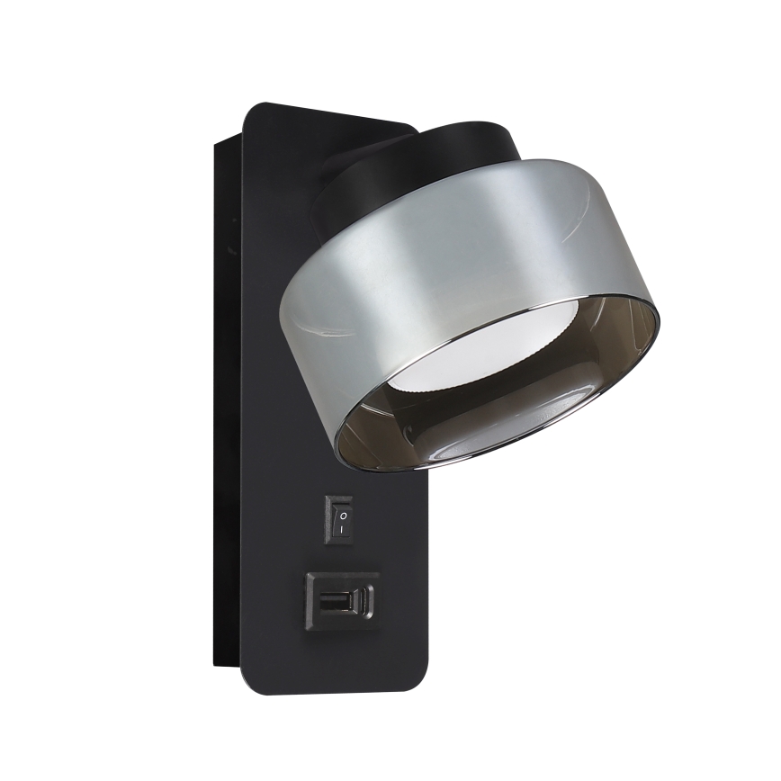 Brilagi - LED Lampă de perete AURA LUX cu port USB 1xGX53/30W/230V, negru/fumuriu