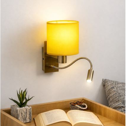 Brilagi - Lampă LED de perete flexibilă NUBILA 1xE27/25W/230V + LED/3W alamă/galbenă