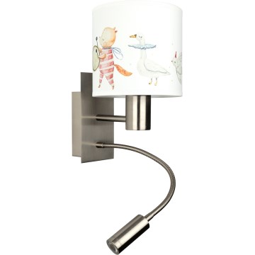 Brilagi - LED Lampă de perete flexibilă pentru copii BOBO 1xE27/25W/230V + LED/3W crom mat/alb/cu animale