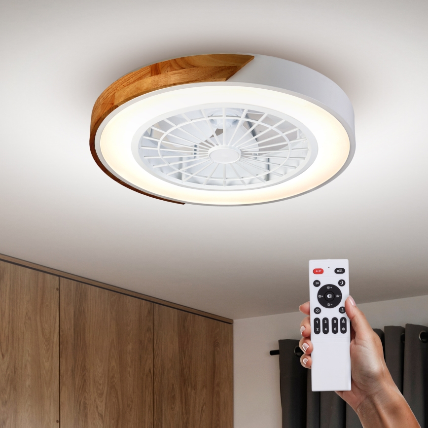 Brilagi - Plafonieră LED dimabilă cu ventilator LED/30W/230V 3000-6500K Ø 50 cm alb/stejar + telecomandă