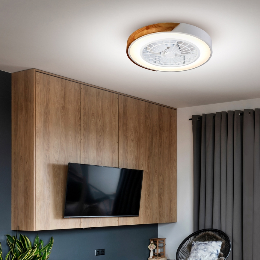Brilagi - Plafonieră LED dimabilă cu ventilator LED/30W/230V 3000-6500K Ø 50 cm alb/stejar + telecomandă