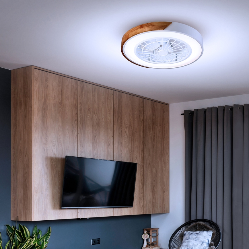 Brilagi - Plafonieră LED dimabilă cu ventilator LED/30W/230V 3000-6500K Ø 50 cm alb/stejar + telecomandă