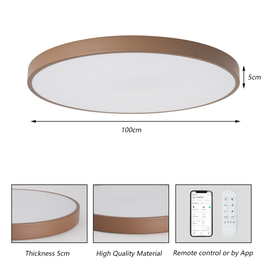 Brilagi - Lampă LED reglabilă POOL SMART, 128 W, 230 V, Ø 100 cm, 3000–6000 K, Wi‑Fi Tuya + telecomandă, maro