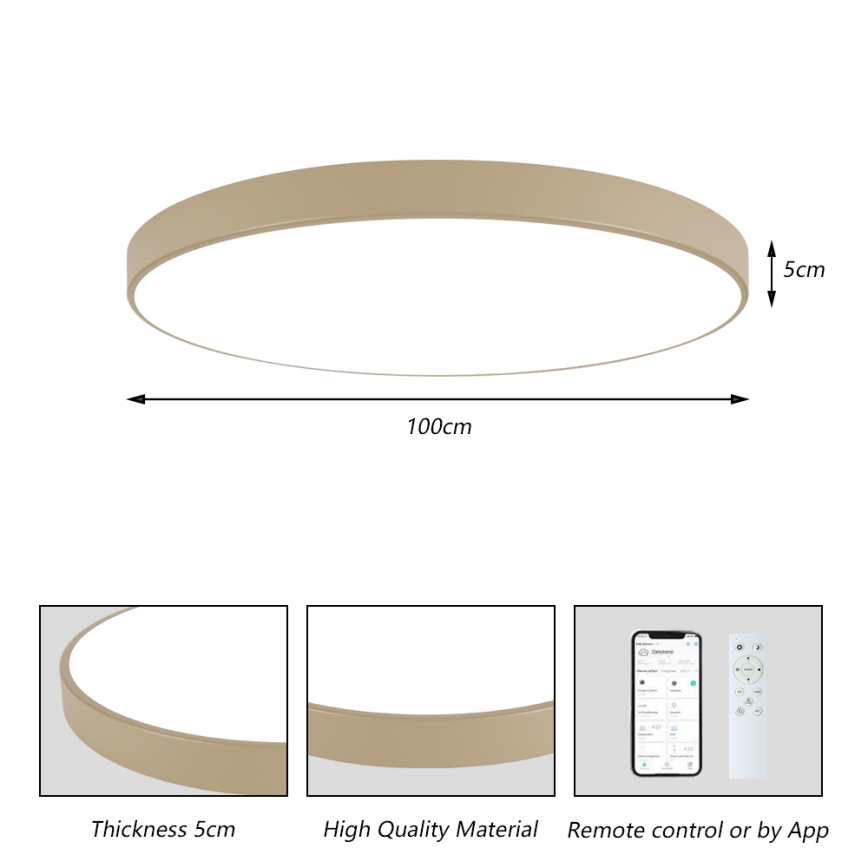 Brilagi - Plafonieră LED dimabilă POOL SMART, 128 W, 230 V, 3000-6000 K, 100 cm, bej, Wi-Fi Tuya + telecomandă
