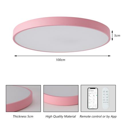 Brilagi - Corp de iluminat LED dimabil POOL SMART, 128W, 230V, Ø 100 cm, Wi‑Fi Tuya + telecomandă, roz