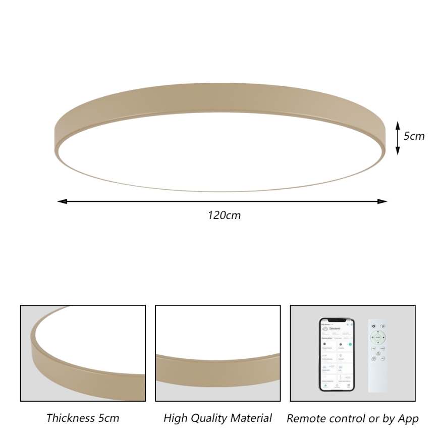 Brilagi - Plafonieră LED dimmabilă POOL SMART, 180 W, 230 V, 3000–6000 K, 120 cm, bej, Wi-Fi Tuya + telecomandă