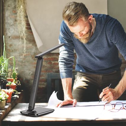 Brilagi - Lampă de masă LED reglabilă cu încărcare wireless QI și USB REGINA LED/8,5W/230V negru