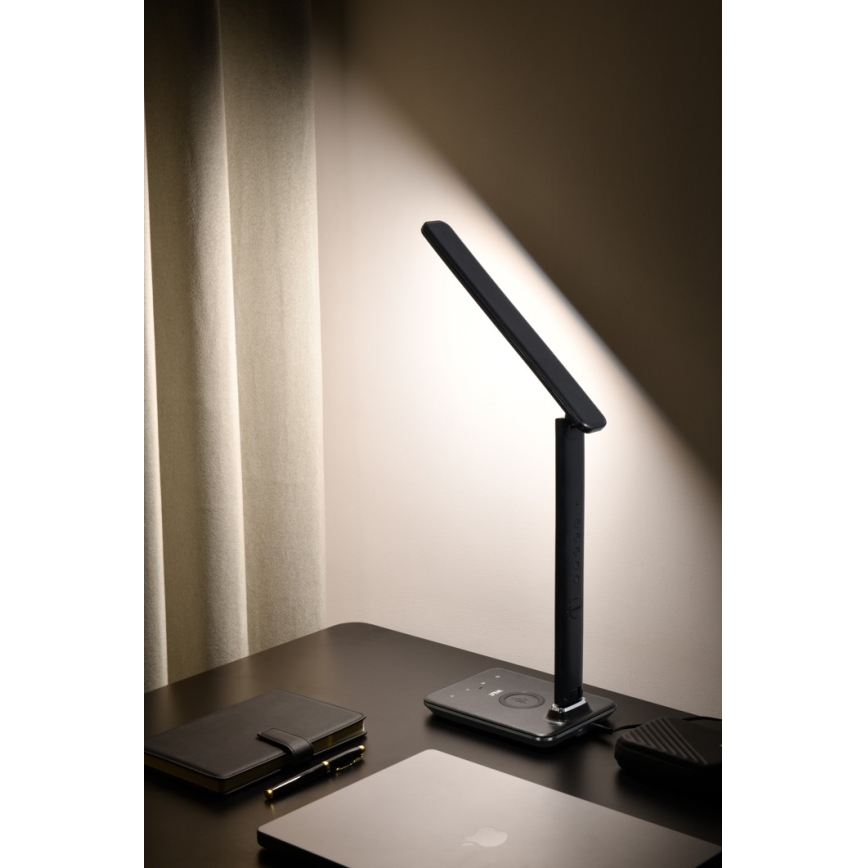 Brilagi - Lampă de masă LED reglabilă cu încărcare wireless QI și USB REGINA LED/8,5W/230V negru