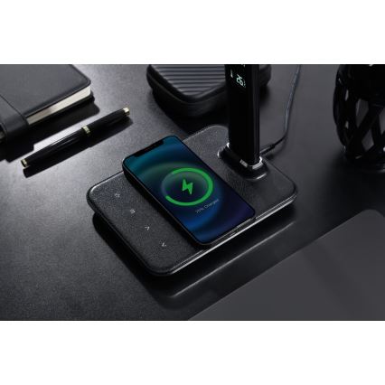Brilagi - Lampă de masă LED reglabilă cu încărcare wireless QI și USB REGINA LED/8,5W/230V negru