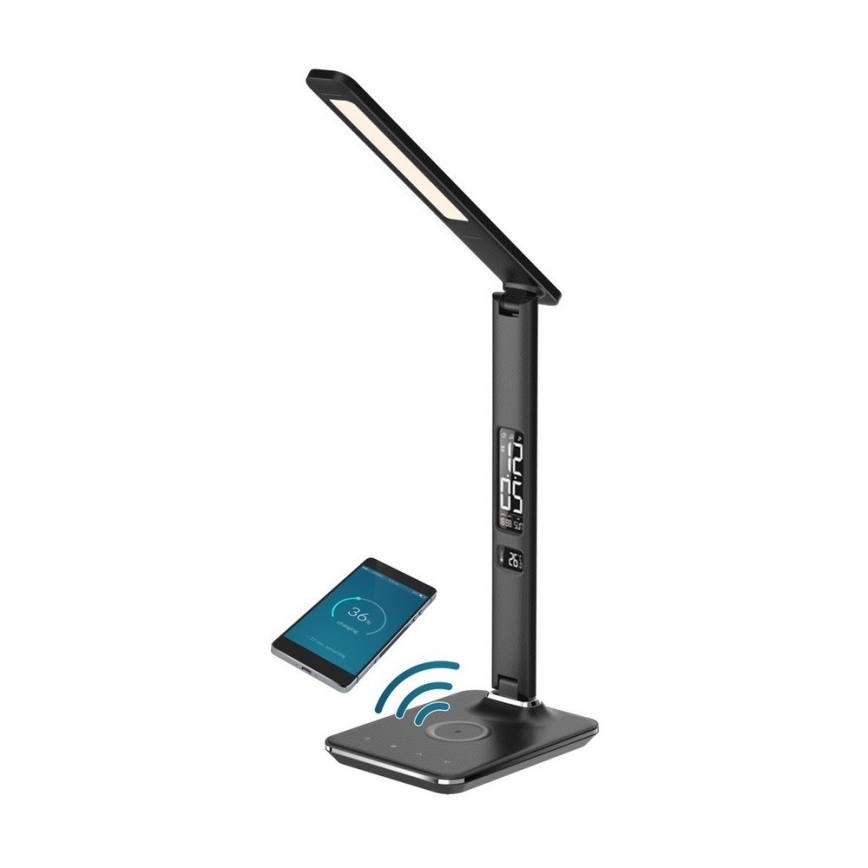 Brilagi - Lampă de masă LED reglabilă cu încărcare wireless QI și USB REGINA LED/8,5W/230V negru
