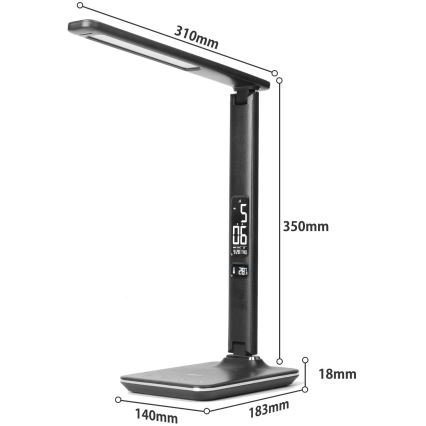 Brilagi - Lampă de masă LED reglabilă cu încărcare wireless QI și USB REGINA LED/8,5W/230V negru